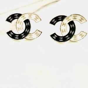 Elegant Black and White Logo Earrings